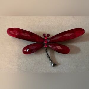 Red dragonfly stone pin